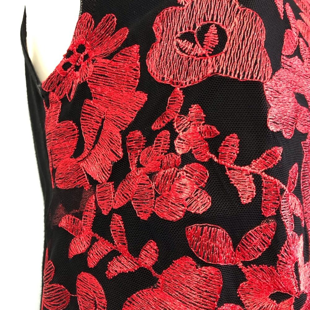 NWT INC International Going Global Red Black Sleeveless Lace Top Longer Length - Picture 8 of 16